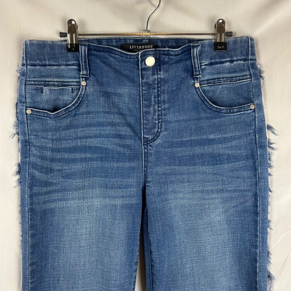 Liverpool Gia Glider Flare Pull On Jeans Blue Frayed Side Stripe 10/30 Women - Picture 3 of 10